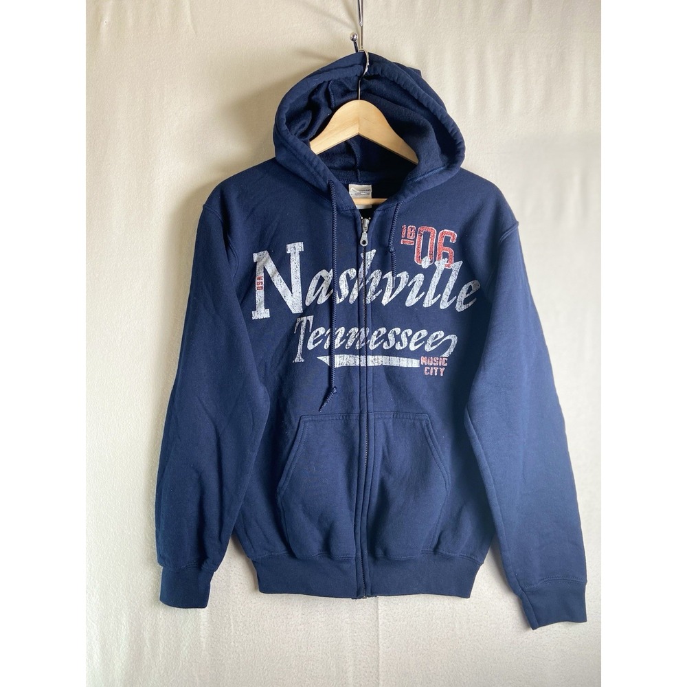 Gildan Nashville Tennessee Hoodie Zip Up Sweatshirt S Navy Music City Heavy